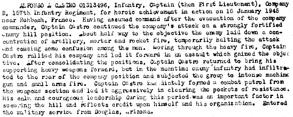 Bronze Star citation Lt. Castro